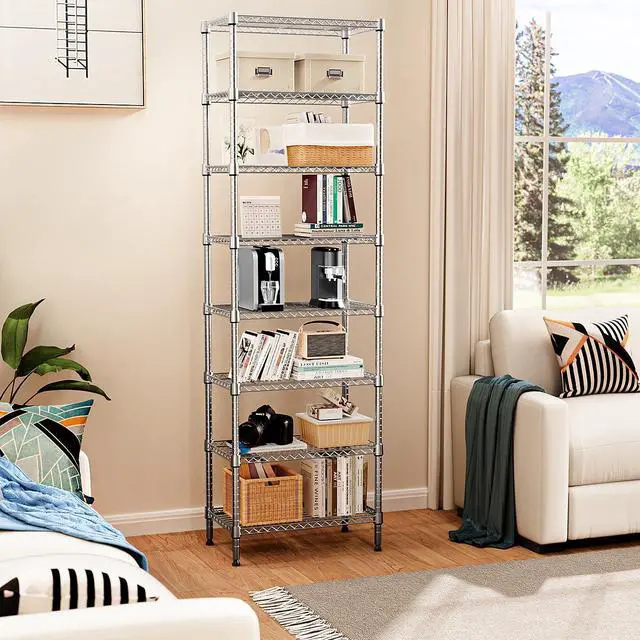 Alt view image 2 of 7 - M 8 Tier 2000 lbs Storage Rack Metal Wire Shelving Unit, Storage Standing Shelf Organizer for Laundry Bathroom Kitchen Pantry Closet Garage Utility Room, Chrome 13.8" D x 23.6" W x 79.5" H