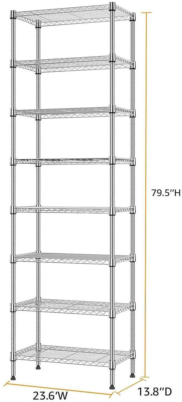 Alt view image 3 of 7 - M 8 Tier 2000 lbs Storage Rack Metal Wire Shelving Unit, Storage Standing Shelf Organizer for Laundry Bathroom Kitchen Pantry Closet Garage Utility Room, Chrome 13.8" D x 23.6" W x 79.5" H