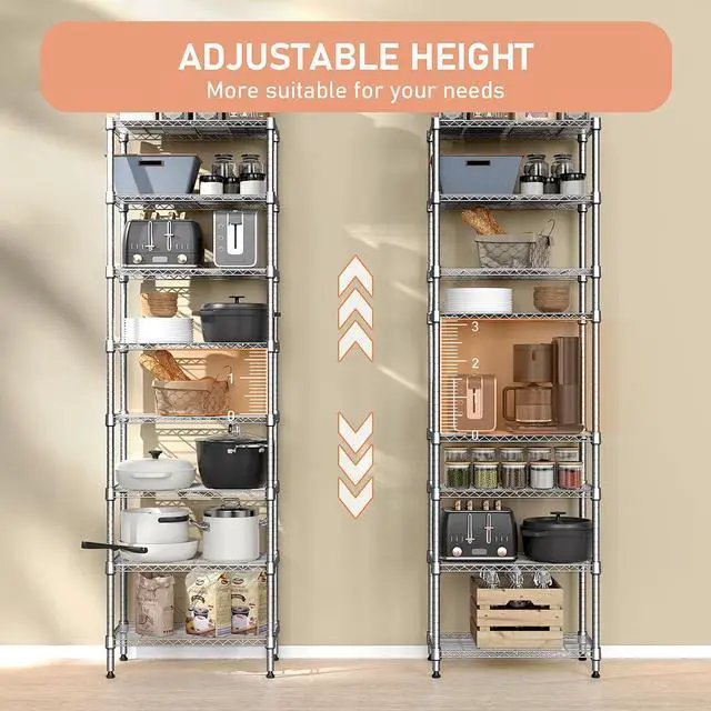 Alt view image 4 of 7 - M 8 Tier 2000 lbs Storage Rack Metal Wire Shelving Unit, Storage Standing Shelf Organizer for Laundry Bathroom Kitchen Pantry Closet Garage Utility Room, Chrome 13.8" D x 23.6" W x 79.5" H