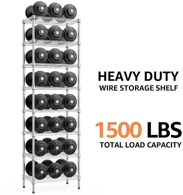 Alt view image 5 of 7 - M 8 Tier 2000 lbs Storage Rack Metal Wire Shelving Unit, Storage Standing Shelf Organizer for Laundry Bathroom Kitchen Pantry Closet Garage Utility Room, Chrome 13.8" D x 23.6" W x 79.5" H