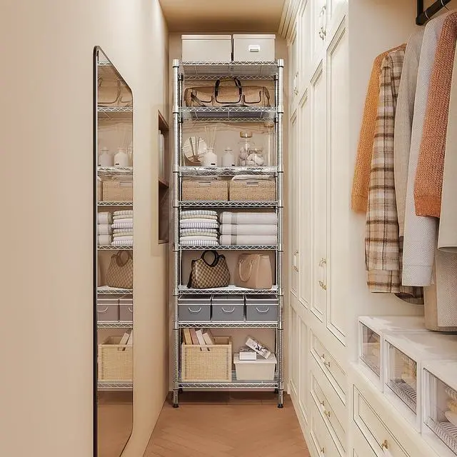 Alt view image 7 of 7 - M 8 Tier 2000 lbs Storage Rack Metal Wire Shelving Unit, Storage Standing Shelf Organizer for Laundry Bathroom Kitchen Pantry Closet Garage Utility Room, Chrome 13.8" D x 23.6" W x 79.5" H