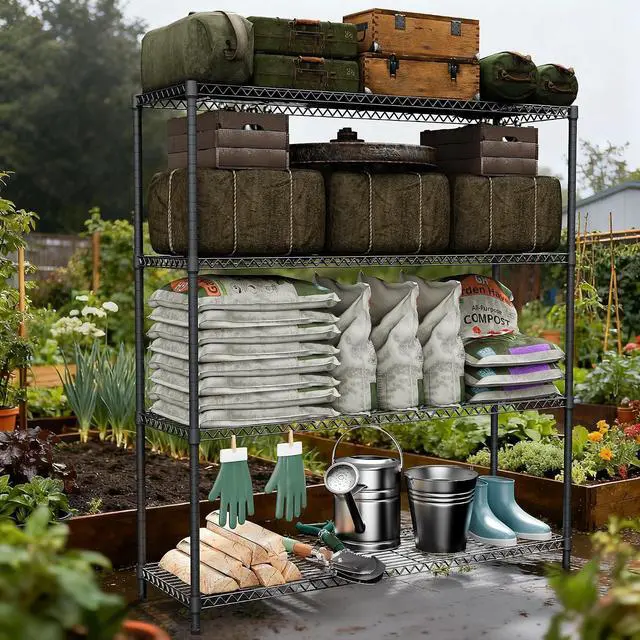 Alt view image 2 of 6 - M 2400LBS 47.3" W Stand Shelf Wire Rust-Proof Outdoor Storage Shelving 4-Tier Utility Shelving Unit for Garden Home,Kitchen,Office Dark Grey 17.7" D x 47.3" W x 59.4" H