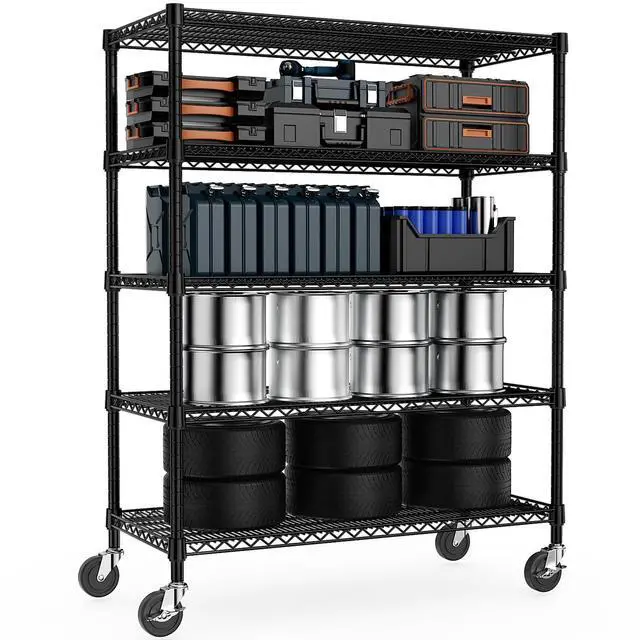 Main image of M 53" W Garage Shelving 5 Tier Industrial 2200LBS Metal Shelving Units for Commercial, Basement, Pantry, Warehouse, School, Black Heavy Duty Easy Assembly 53.2" W x 23.6" D x 73.6" H