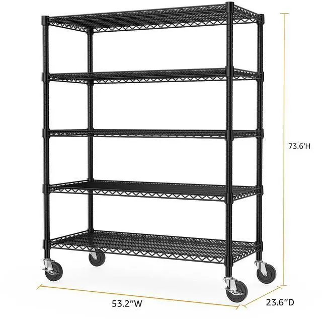 Alt view image 3 of 7 - M 53" W Garage Shelving 5 Tier Industrial 2200LBS Metal Shelving Units for Commercial, Basement, Pantry, Warehouse, School, Black Heavy Duty Easy Assembly 53.2" W x 23.6" D x 73.6" H