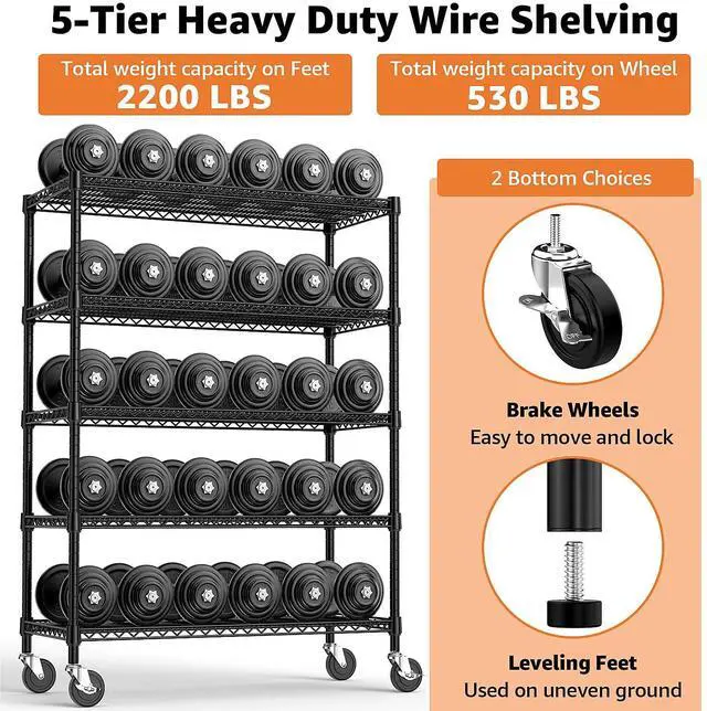 Alt view image 4 of 7 - M 53" W Garage Shelving 5 Tier Industrial 2200LBS Metal Shelving Units for Commercial, Basement, Pantry, Warehouse, School, Black Heavy Duty Easy Assembly 53.2" W x 23.6" D x 73.6" H