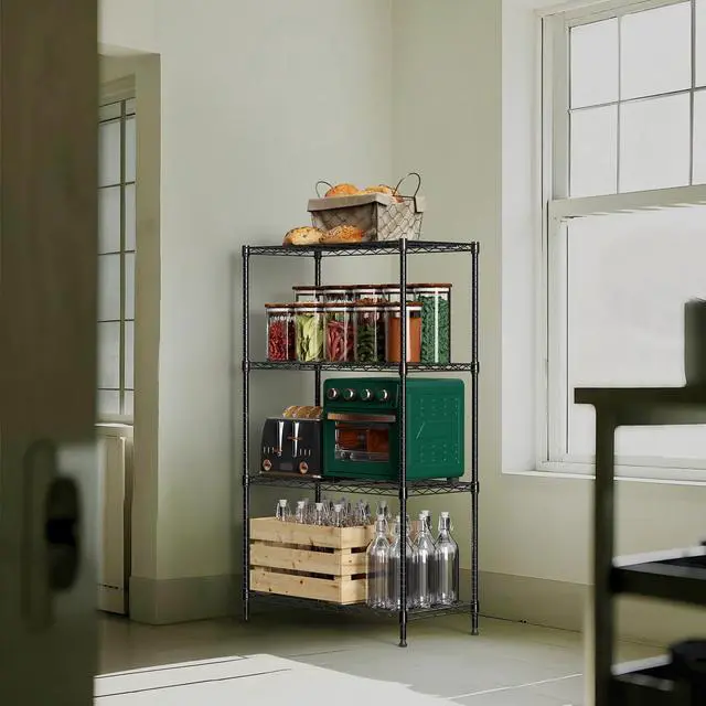 Alt view image 6 of 7 - M 1000 lbs 4Tier Shelf Metal Storage Shelves Wire Rack Closet Organizers for Garage Kitchen Bathroom Laundry Black 13.7" D x 29.5" W x 47.2" H