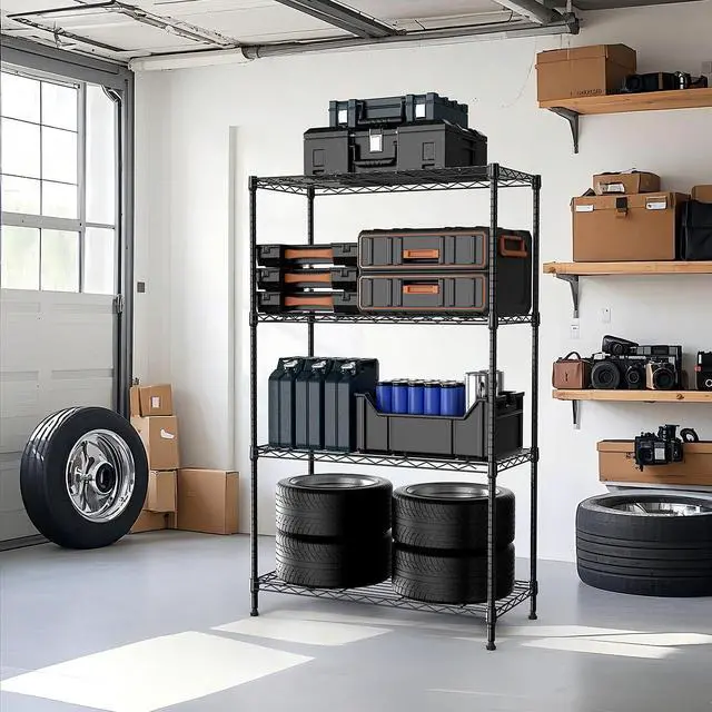 Alt view image 7 of 7 - M 1000 lbs 4Tier Shelf Metal Storage Shelves Wire Rack Closet Organizers for Garage Kitchen Bathroom Laundry Black 13.7" D x 29.5" W x 47.2" H