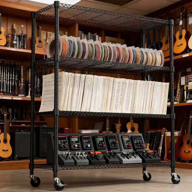 Alt view image 5 of 7 - M 1400LBS 47.2" W 4 Tiers Storage Shelves Metal Shelving Unit with Wheels Heavy Duty Garage Shelving Adjustable Wire Shelves for Pantry,Kitchen,Garage,Basement,Black 17.7" D x 47.2" W x 62.7" H