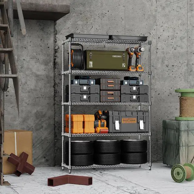 Alt view image 5 of 7 - 1750 lbs 5 Tier Storage Rack Metal Wire Shelving Unit, Storage Standing Household Shelf Organizer for Kitchen Pantry Closet Garage Basement Utility Room, Chrome 15.7" D x 45.3" W x 70.4" H