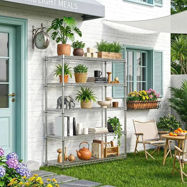 Alt view image 7 of 7 - 1750 lbs 5 Tier Storage Rack Metal Wire Shelving Unit, Storage Standing Household Shelf Organizer for Kitchen Pantry Closet Garage Basement Utility Room, Chrome 15.7" D x 45.3" W x 70.4" H