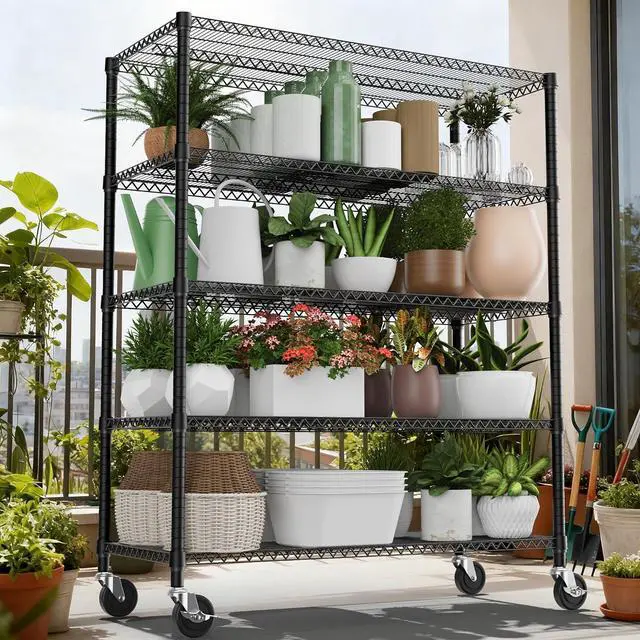 Alt view image 2 of 7 - M 3300LBS 53.1" W 5 Tiers Shelf Steel Storage Shelving Utility Shelving Unit Steel Organizer Wire Rack for Home,Kitchen,Office,Garage Black 23.6" D x 53.1" W x 73.6" H