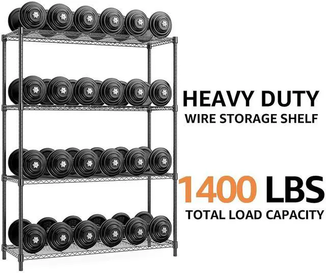 Alt view image 4 of 7 - M 1400 lbs 4 Tier Storage Rack Metal Wire Shelving Unit, Storage Standing Household Shelf Organizer for Kitchen Pantry Closet Garage Basement Utility Room, Black 15.8" D x 45.3" W x 59.4" H