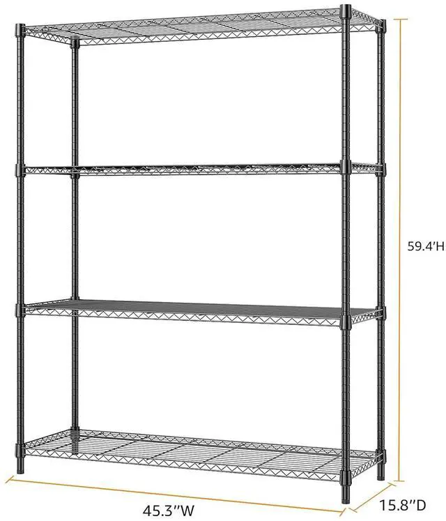 Alt view image 3 of 7 - M 1400 lbs 4 Tier Storage Rack Metal Wire Shelving Unit, Storage Standing Household Shelf Organizer for Kitchen Pantry Closet Garage Basement Utility Room, Black 15.8" D x 45.3" W x 59.4" H