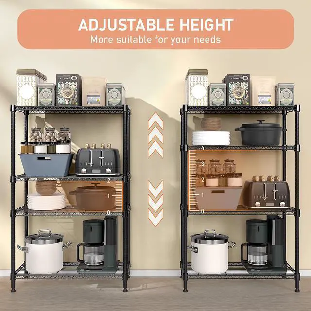 Alt view image 6 of 7 - M 1400 lbs 4 Tier Storage Rack Metal Wire Shelving Unit, Storage Standing Household Shelf Organizer for Kitchen Pantry Closet Garage Basement Utility Room, Black 15.8" D x 45.3" W x 59.4" H