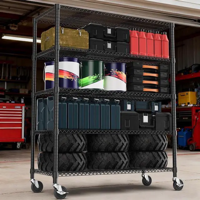Alt view image 5 of 7 - M 3300LBS 53.1" W 5 Tiers Shelf Steel Storage Shelving Utility Shelving Unit Steel Organizer Wire Rack for Home,Kitchen,Office,Garage Black 23.6" D x 53.1" W x 73.6" H