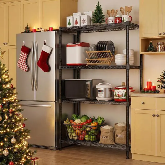 Alt view image 7 of 7 - M 1400 lbs 4 Tier Storage Rack Metal Wire Shelving Unit, Storage Standing Household Shelf Organizer for Kitchen Pantry Closet Garage Basement Utility Room, Black 15.8" D x 45.3" W x 59.4" H
