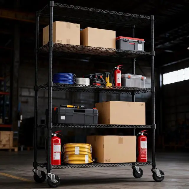 Alt view image 7 of 7 - M 1750LBS 47.2" W 5 Tiers Storage Shelves Metal Shelving Unit with Wheels Heavy Duty Garage Shelving Adjustable Wire Shelves for Pantry,Kitchen,Garage,Basement,Black 17.7" D x 47.2" W x 76.8" H