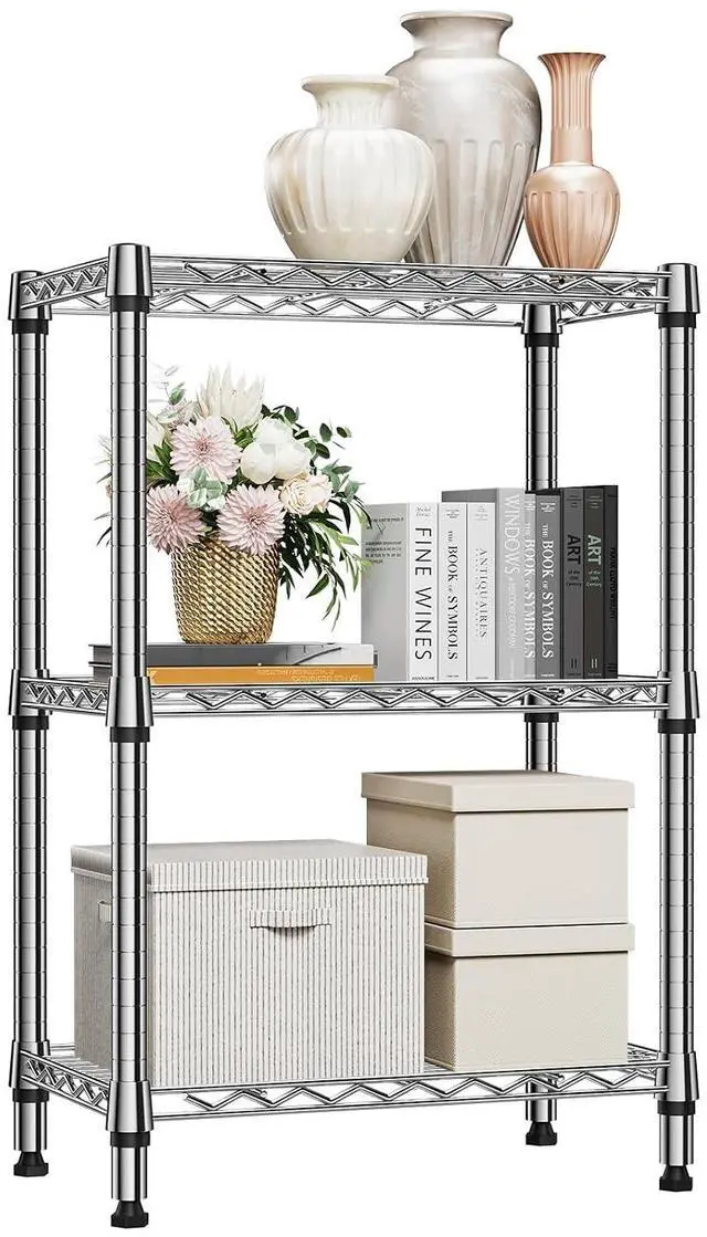 Main image of M 750 lbs 3 Tier Shelf Metal Storage Shelves Shelving Wire Rack Heavy Duty Closet Organizers for Garage Kitchen Bathroom Laundry Chrome 13.8" D x 23.6" W x 35.5" H