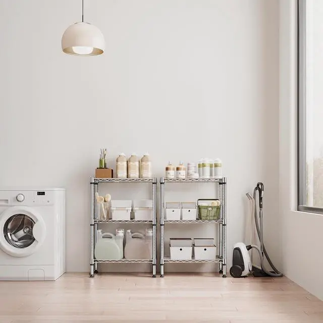 Alt view image 4 of 7 - M 750 lbs 3 Tier Shelf Metal Storage Shelves Shelving Wire Rack Heavy Duty Closet Organizers for Garage Kitchen Bathroom Laundry Chrome 13.8" D x 23.6" W x 35.5" H