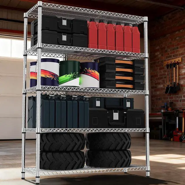 Alt view image 2 of 7 - M 5 Tiers Shelf Metal Storage Shelves 3300 lbs Steel Storage Shelving Utility Shelving Unit Steel Organizer Wire Rack for Home,Kitchen,Office,Garage Chrome 17.7" D x 47.2" W x 70.3" H