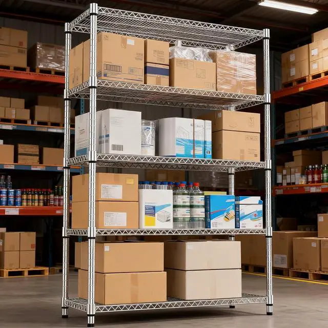 Alt view image 5 of 7 - M 5 Tiers Shelf Metal Storage Shelves 3300 lbs Steel Storage Shelving Utility Shelving Unit Steel Organizer Wire Rack for Home,Kitchen,Office,Garage Chrome 17.7" D x 47.2" W x 70.3" H