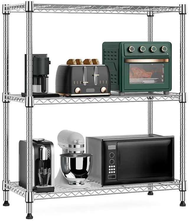 Main image of M 750 lbs 3 Tier Storage Rack Metal Wire Shelving Unit, Storage Standing Shelf Organizer for Laundry Bathroom Kitchen Pantry Closet Garage Basement Utility Room, Chrome 13.8" D x 29.5" W x 35.5" H