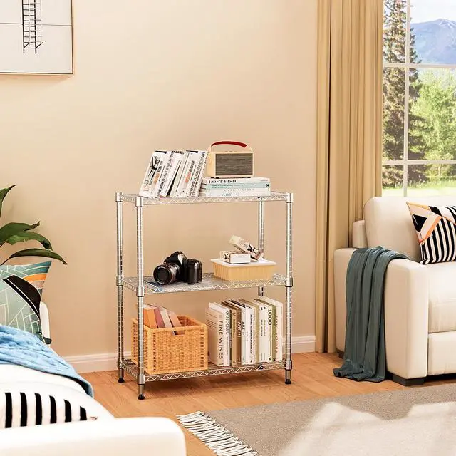 Alt view image 2 of 7 - M 750 lbs 3 Tier Storage Rack Metal Wire Shelving Unit, Storage Standing Shelf Organizer for Laundry Bathroom Kitchen Pantry Closet Garage Basement Utility Room, Chrome 13.8" D x 29.5" W x 35.5" H