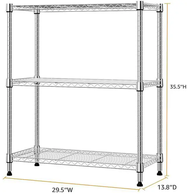 Alt view image 3 of 7 - M 750 lbs 3 Tier Storage Rack Metal Wire Shelving Unit, Storage Standing Shelf Organizer for Laundry Bathroom Kitchen Pantry Closet Garage Basement Utility Room, Chrome 13.8" D x 29.5" W x 35.5" H