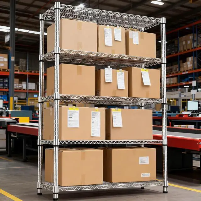 Alt view image 6 of 7 - M 5 Tiers Shelf Metal Storage Shelves 3300 lbs Steel Storage Shelving Utility Shelving Unit Steel Organizer Wire Rack for Home,Kitchen,Office,Garage Chrome 17.7" D x 47.2" W x 70.3" H