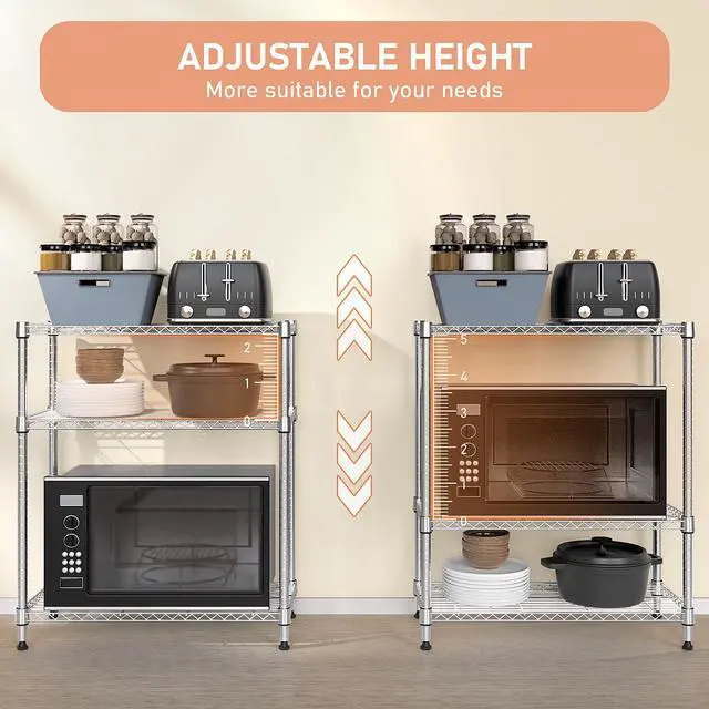 Alt view image 7 of 7 - M 750 lbs 3 Tier Storage Rack Metal Wire Shelving Unit, Storage Standing Shelf Organizer for Laundry Bathroom Kitchen Pantry Closet Garage Basement Utility Room, Chrome 13.8" D x 29.5" W x 35.5" H