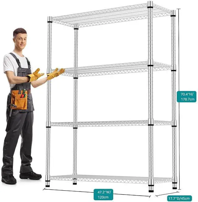 Alt view image 3 of 7 - M 4 Tiers Shelf Metal Storage Shelves 2640 lbs Steel Storage Shelving Utility Shelving Unit Steel Organizer Wire Rack for Home,Kitchen,Office,Garage Chrome 17.7" D x 47.2" W x 70.3" H