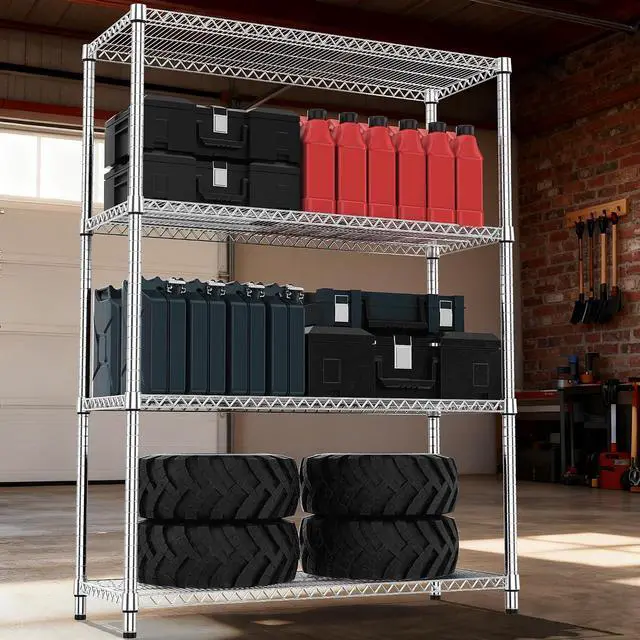 Alt view image 2 of 7 - M 4 Tiers Shelf Metal Storage Shelves 2640 lbs Steel Storage Shelving Utility Shelving Unit Steel Organizer Wire Rack for Home,Kitchen,Office,Garage Chrome 17.7" D x 47.2" W x 70.3" H