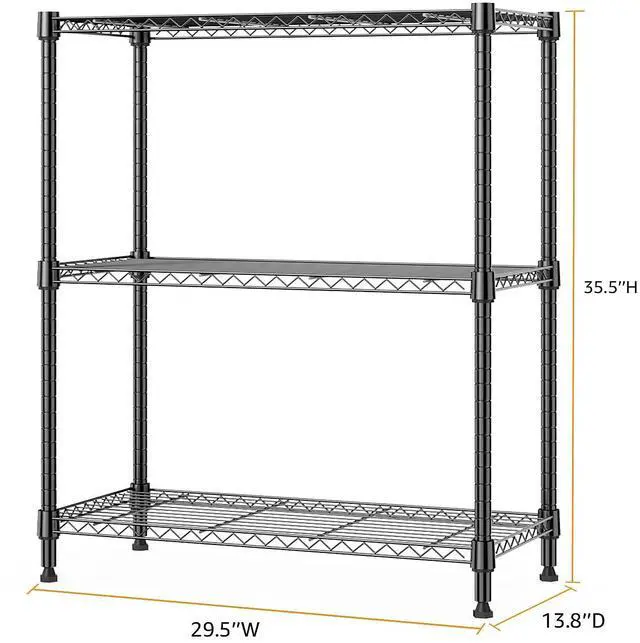 Alt view image 3 of 7 - M 750 lbs 3 Tier Storage Rack Metal Wire Shelving Unit, Storage Standing Shelf Organizer for Laundry Bathroom Kitchen Pantry Closet Garage Basement Utility Room, Black 13.8" D x 29.5" W x 35.5" H