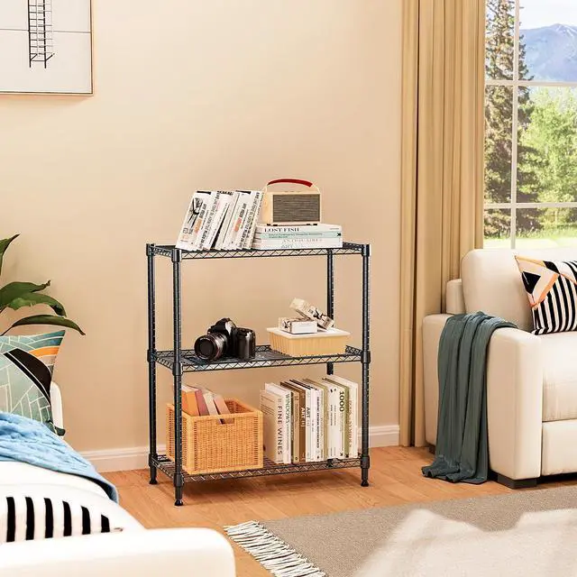 Alt view image 5 of 7 - M 750 lbs 3 Tier Storage Rack Metal Wire Shelving Unit, Storage Standing Shelf Organizer for Laundry Bathroom Kitchen Pantry Closet Garage Basement Utility Room, Black 13.8" D x 29.5" W x 35.5" H