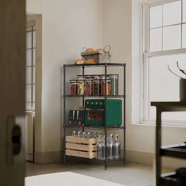 Alt view image 2 of 7 - M 1000 lbs 4Tier Shelf Metal Storage Shelves Wire Rack Closet Organizers with Wheel for Garage Kitchen Bathroom Laundry Black 13.7" D x 23.6" W x 53.4" H