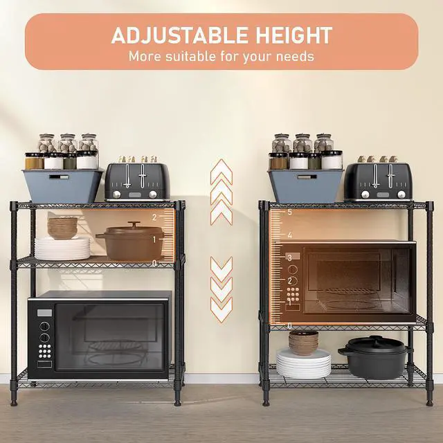 Alt view image 7 of 7 - M 750 lbs 3 Tier Storage Rack Metal Wire Shelving Unit, Storage Standing Shelf Organizer for Laundry Bathroom Kitchen Pantry Closet Garage Basement Utility Room, Black 13.8" D x 29.5" W x 35.5" H