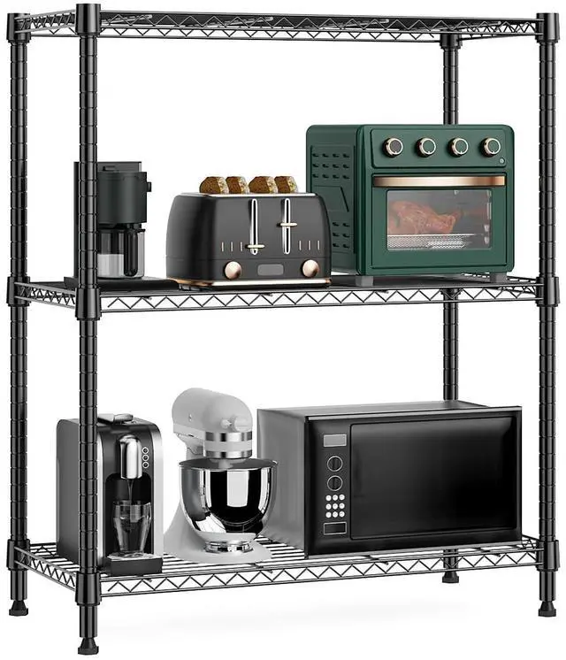 Main image of M 750 lbs 3 Tier Storage Rack Metal Wire Shelving Unit, Storage Standing Shelf Organizer for Laundry Bathroom Kitchen Pantry Closet Garage Basement Utility Room, Black 13.8" D x 29.5" W x 35.5" H