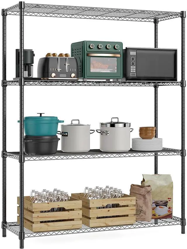 Main image of M 1400 lbs 4 Tier Storage Rack Metal Wire Shelving Unit, Storage Standing Household Shelf Organizer for Kitchen Pantry Closet Garage Basement Utility Room, Black 15.8" D x 45.3" W x 59.4" H