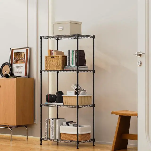Alt view image 6 of 7 - M 1000 lbs 4Tier Shelf Metal Storage Shelves Wire Rack Closet Organizers with Wheel for Garage Kitchen Bathroom Laundry Black 13.7" D x 23.6" W x 53.4" H