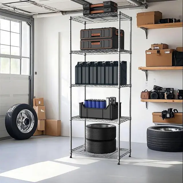 Alt view image 7 of 7 - M 1250 lbs 5 Tier Shelf Metal Storage Shelves Wire Rack Closet Organizers with Wheel for Garage Kitchen Bathroom Laundry Chrome 13.7" D x 23.6" W x 62.4" H