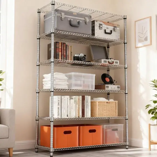 Alt view image 5 of 7 - M 2100LBS 47.2" W 6 Tiers Shelf Storage Shelves Metal Shelving Unit Heavy Duty Garage Shelving Adjustable Wire Shelves for Pantry,Kitchen,Garage,Basement,Chrome 17.7" D x 47.2" W x 82.4" H