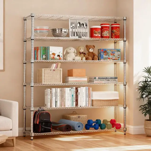 Alt view image 6 of 7 - M 2100LBS 47.2" W 6 Tiers Shelf Storage Shelves Metal Shelving Unit Heavy Duty Garage Shelving Adjustable Wire Shelves for Pantry,Kitchen,Garage,Basement,Chrome 17.7" D x 47.2" W x 82.4" H