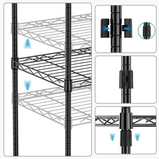 Alt view image 4 of 7 - M 1250 lbs 5 Tier Shelf Metal Storage Shelves Wire Rack Closet Organizers with Wheel for Garage Kitchen Bathroom Laundry Black 13.7" D x 23.6" W x 62.4" H