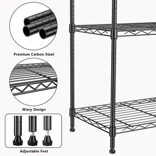 Alt view image 5 of 7 - M 1250 lbs 5 Tier Shelf Metal Storage Shelves Wire Rack Closet Organizers with Wheel for Garage Kitchen Bathroom Laundry Black 13.7" D x 23.6" W x 62.4" H