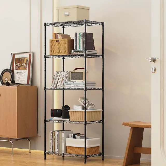Alt view image 2 of 7 - M 1250 lbs 5 Tier Shelf Metal Storage Shelves Wire Rack Closet Organizers with Wheel for Garage Kitchen Bathroom Laundry Black 13.7" D x 23.6" W x 62.4" H
