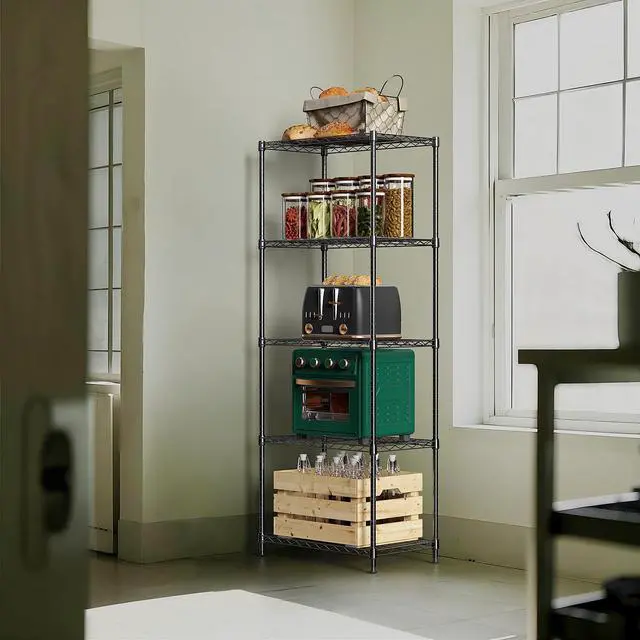 Alt view image 6 of 7 - M 1250 lbs 5 Tier Shelf Metal Storage Shelves Wire Rack Closet Organizers with Wheel for Garage Kitchen Bathroom Laundry Black 13.7" D x 23.6" W x 62.4" H