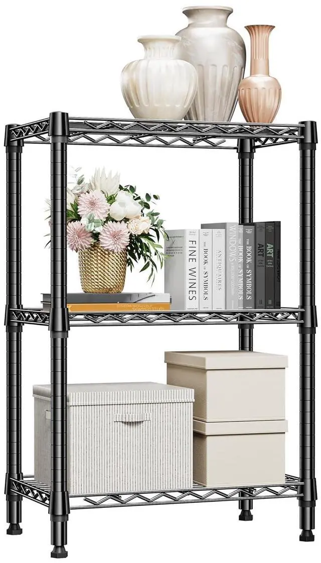 Main image of M 750 lbs 3 Tier Shelf Metal Storage Shelves Shelving Wire Rack Heavy Duty Closet Organizers for Garage Kitchen Bathroom Laundry Black 13.8" D x 23.6" W x 35.5" H