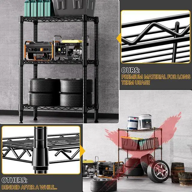 Alt view image 6 of 7 - M 750 lbs 3 Tier Shelf Metal Storage Shelves Shelving Wire Rack Heavy Duty Closet Organizers for Garage Kitchen Bathroom Laundry Black 13.8" D x 23.6" W x 35.5" H