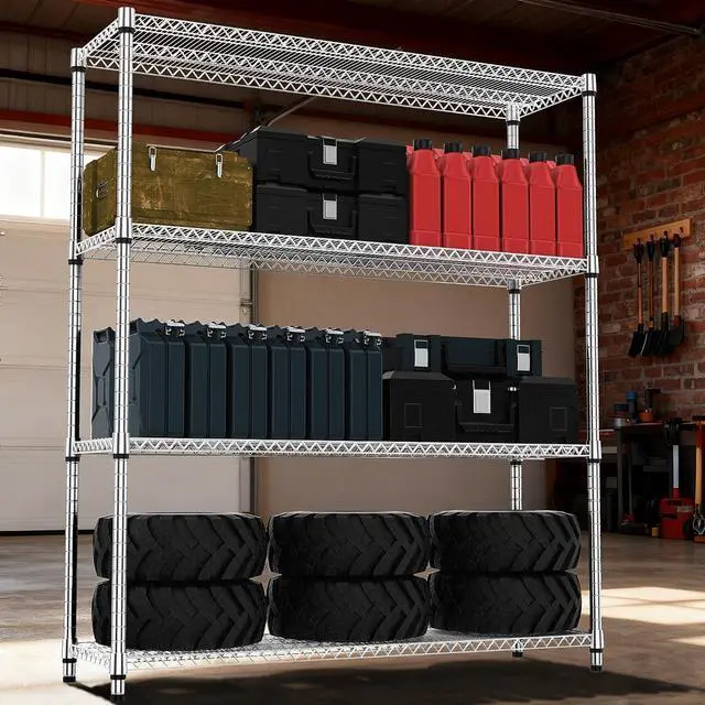 Alt view image 2 of 7 - M 4 Tiers Shelf 2640 lbs Steel Storage Shelving Utility Shelving Unit Steel Organizer Wire Rack for Home,Kitchen,Office,Garage Chrome 17.7" D x 47.2" W x 70.3" H