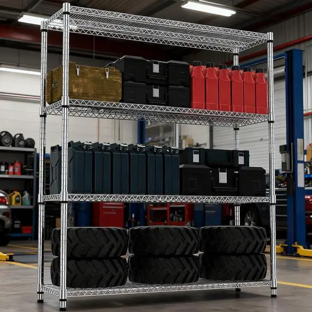 Alt view image 6 of 7 - M 4 Tiers Shelf 2640 lbs Steel Storage Shelving Utility Shelving Unit Steel Organizer Wire Rack for Home,Kitchen,Office,Garage Chrome 17.7" D x 47.2" W x 70.3" H